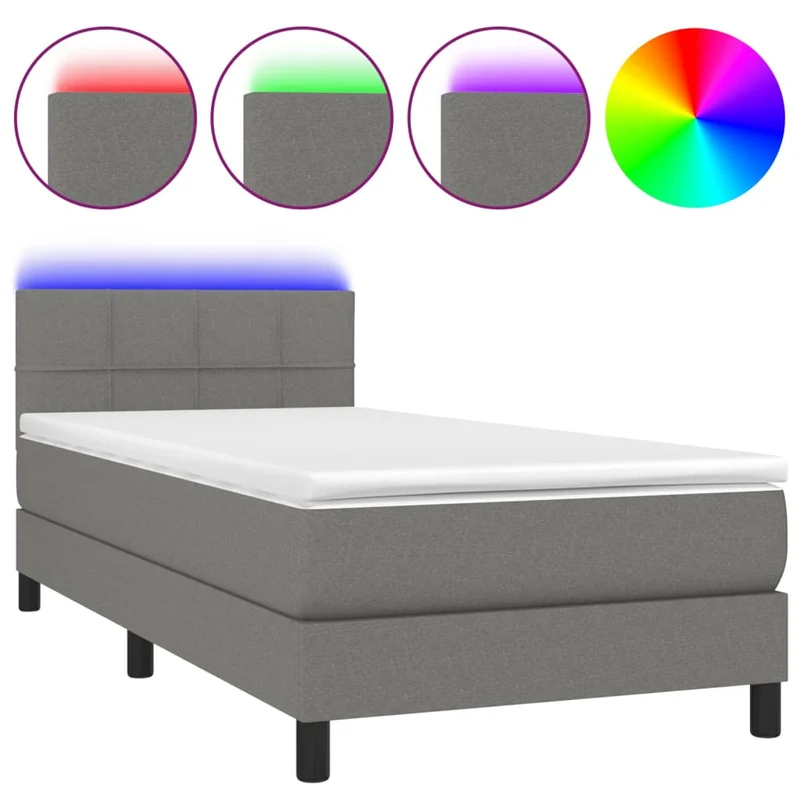 Cadre de lit LED avec sommier tête de lit matelas 80x200cm tissu gris foncé TDL0209435