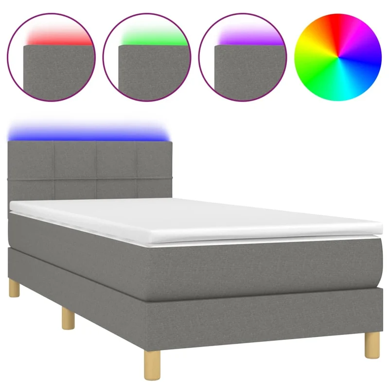 Cadre de lit LED avec sommier tête de lit matelas 80x200cm tissu gris foncé TDL0209418