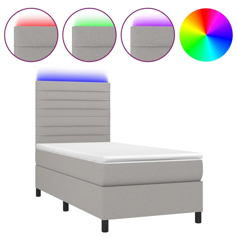 Cadre de lit LED avec sommier tête de lit matelas 80x200cm tissu gris clair TDL0209508