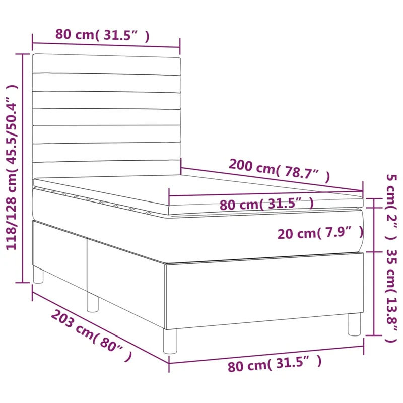 Cadre de lit LED avec sommier tête de lit matelas 80x200cm tissu gris clair TDL0209509