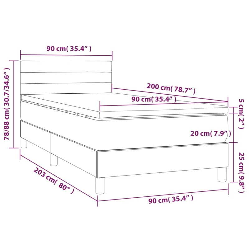 Cadre de lit LED avec sommier tête de lit matelas 90x200cm tissu gris foncé TDL0209373