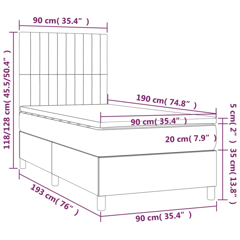Cadre de lit LED avec sommier tête de lit matelas 90x190cm tissu gris clair TDL0209470