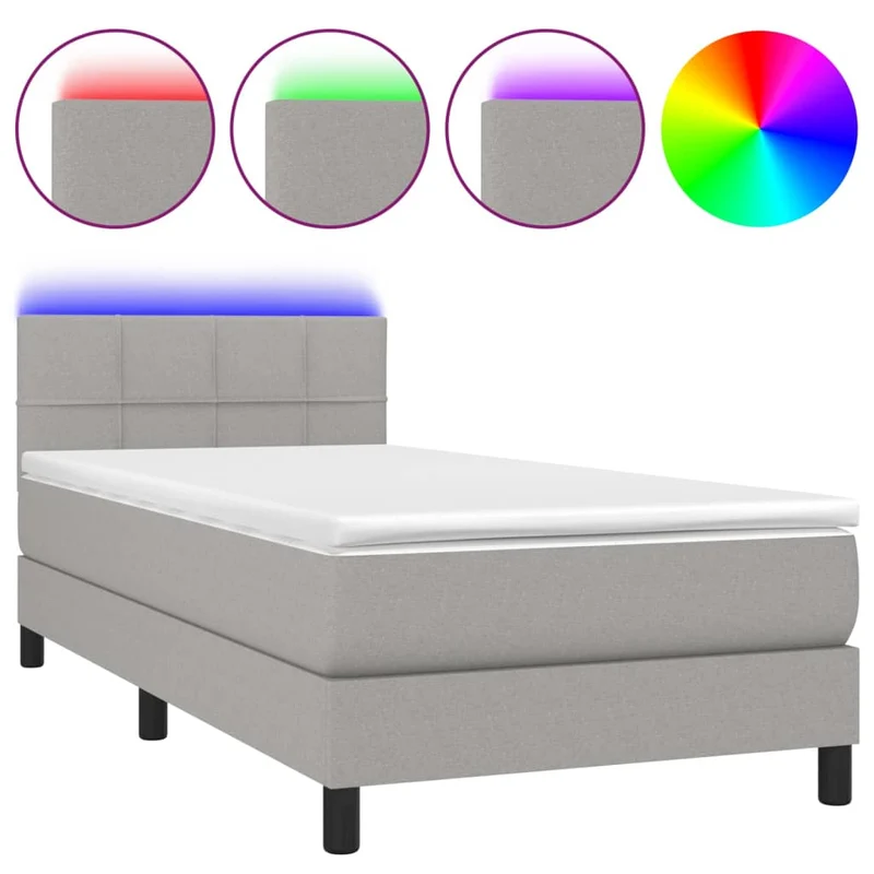 Cadre de lit LED avec sommier tête de lit matelas 90x190cm tissu gris clair TDL0209465