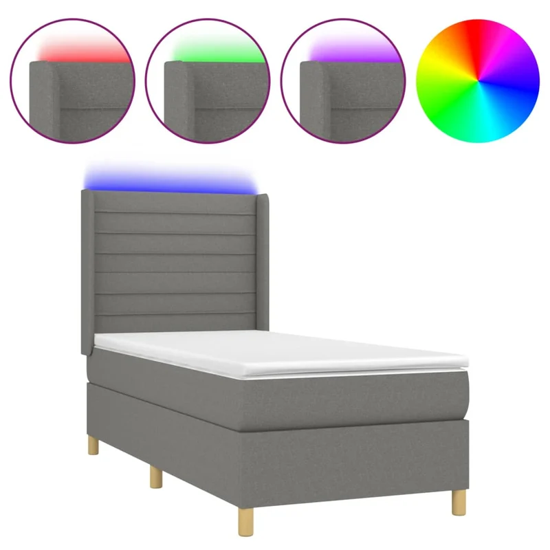 Cadre de lit LED avec sommier tête de lit matelas 80x200cm tissu gris foncé TDL0209429