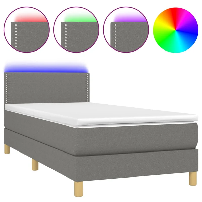 Cadre de lit LED avec sommier tête de lit matelas 90x200cm tissu gris foncé TDL0209377