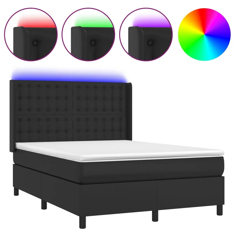 Cadre de lit LED avec sommier tête de lit matelas 140x190cm synthétique noir TDL0209232