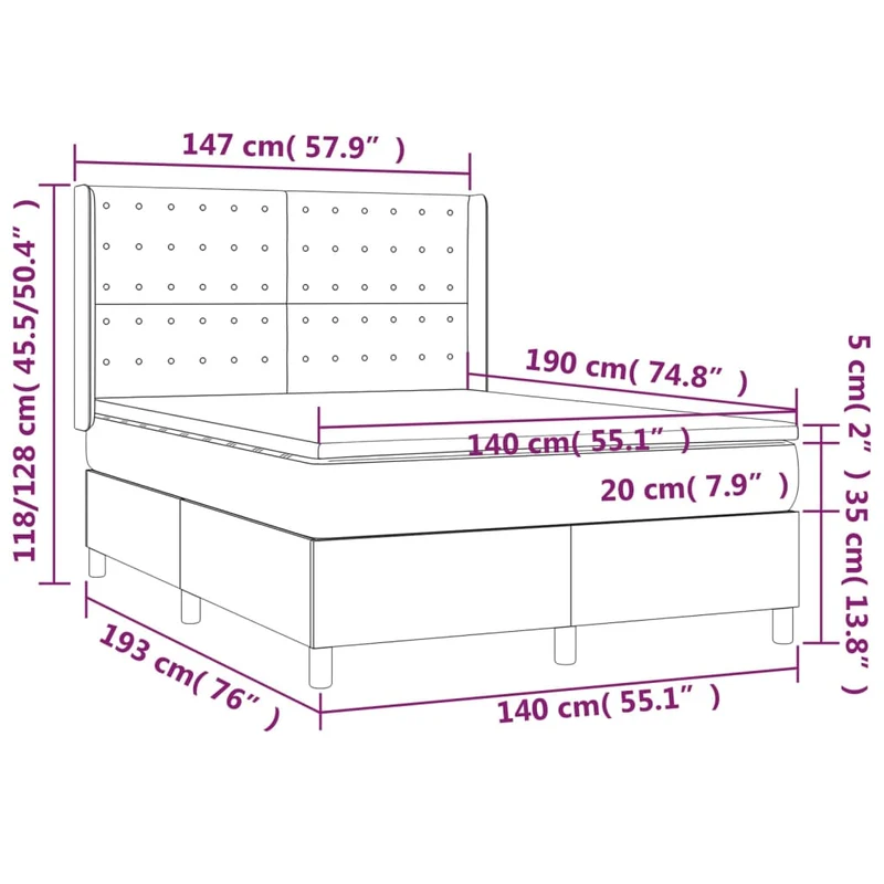 Cadre de lit LED avec sommier tête de lit matelas 140x190cm synthétique noir TDL0209232