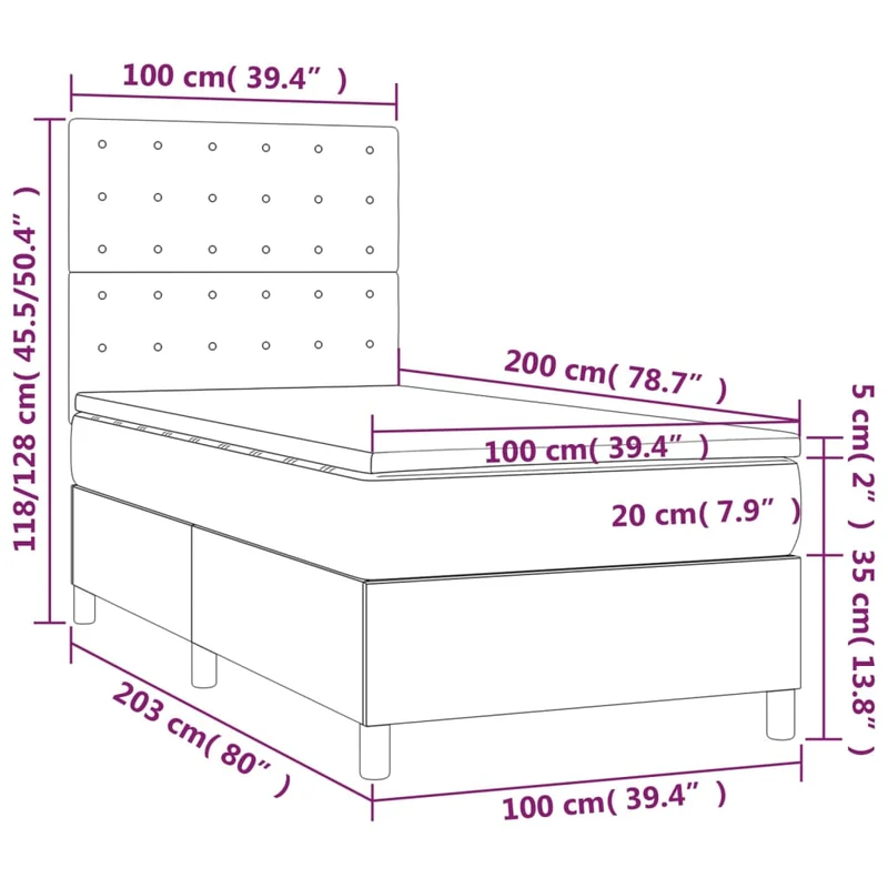 Cadre de lit LED avec sommier tête de lit matelas 100x200 cm tissu velours noir TDL0209317