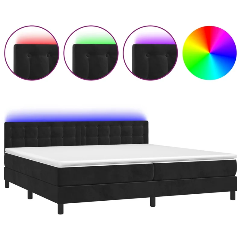 Cadre de lit LED avec sommier tête de lit matelas 200x200 cm tissu velours noir TDL0209147