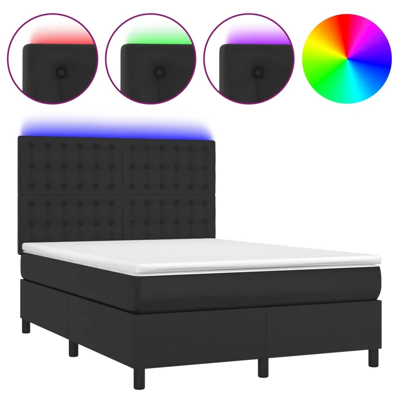 Cadre de lit LED avec sommier tête de lit matelas 140x190cm synthétique noir TDL0209231