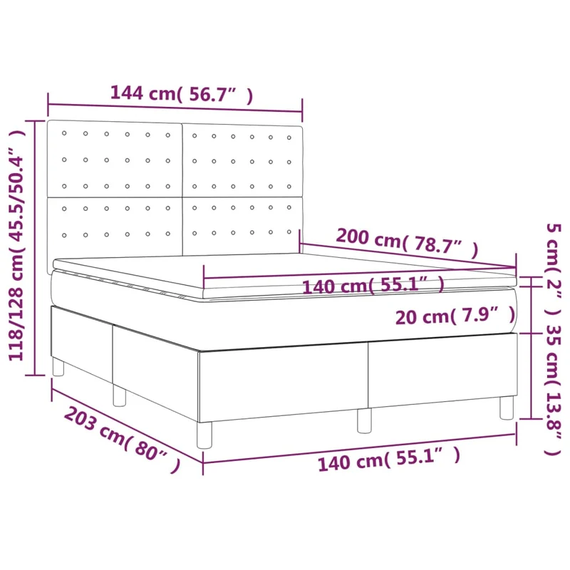 Cadre de lit LED avec sommier tête de lit matelas 140x200cm synthétique noir TDL0209193