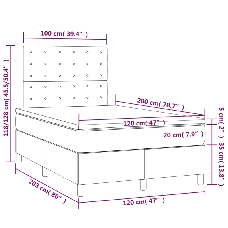 Cadre de lit LED avec sommier tête de lit matelas 120 x 200 cm tissu velours noir TDL0209270