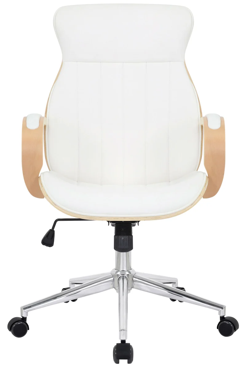 Fauteuil de bureau avec roulettes synthétique blanc et bois clair hauteur réglable BUR10466