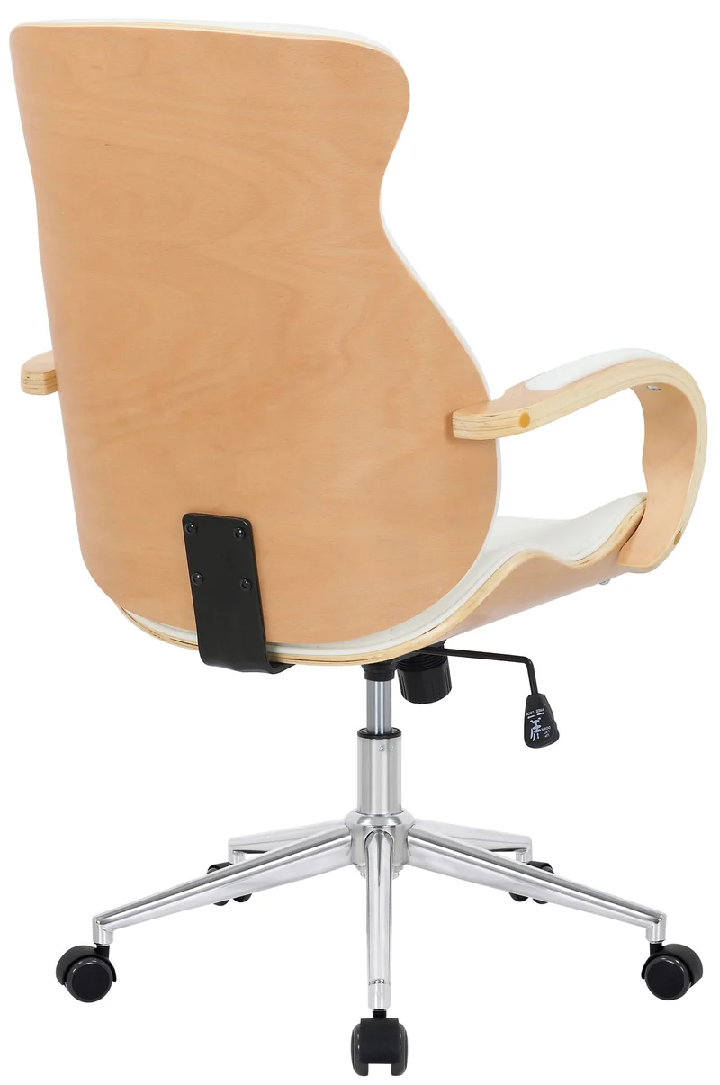 Fauteuil de bureau avec roulettes synthétique blanc et bois clair hauteur réglable BUR10466