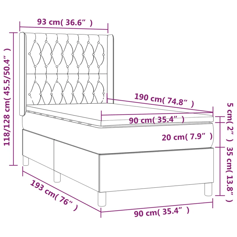 Cadre de lit LED avec sommier tête de lit matelas 90x190cm tissu gris foncé TDL0209397