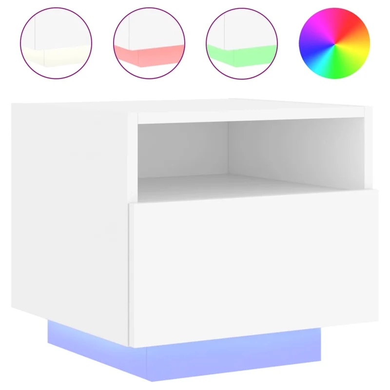 Lot de 2 tables de chevet avec tiroirs et lumières LED RVB 40 x 39 x 37 cm bois d'ingénierie blanc DEC032824