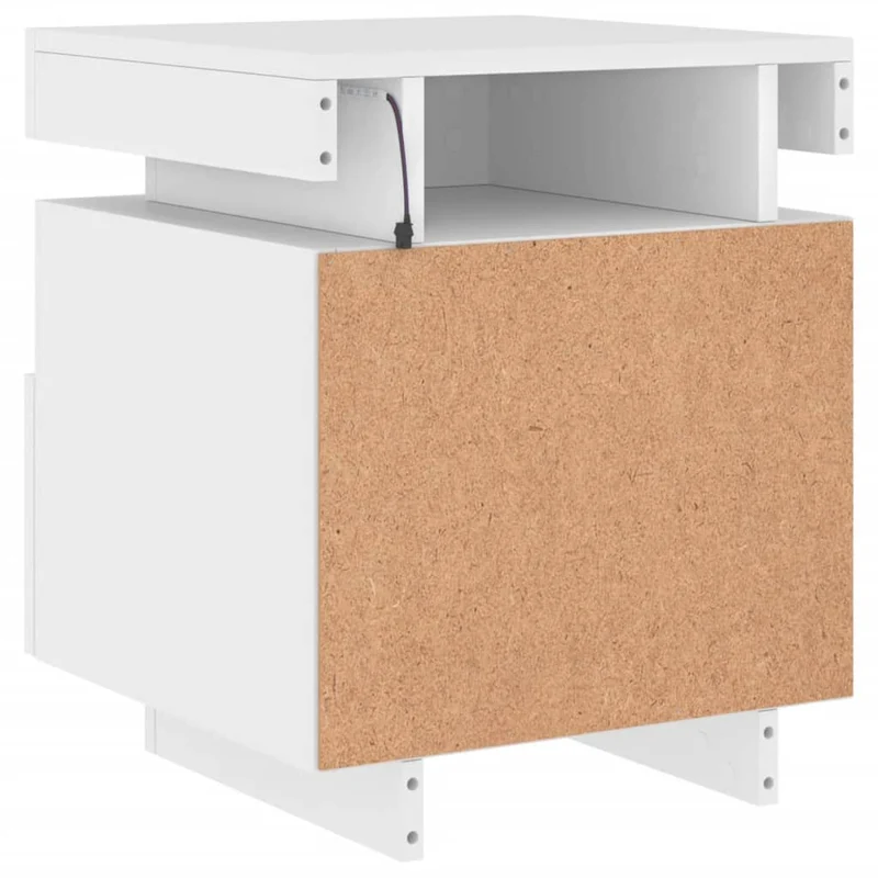 Table de chevet avec tiroir et lumière LED RVB 40 x 39 x 48,5 cm bois d'ingénierie blanc DEC032763