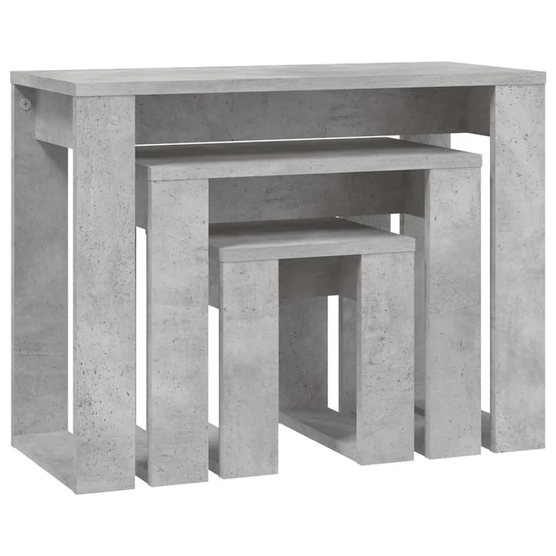 Lot de 3 tables d'appoint gigognes en bois d'ingénierie couleur gris béton DEC032725