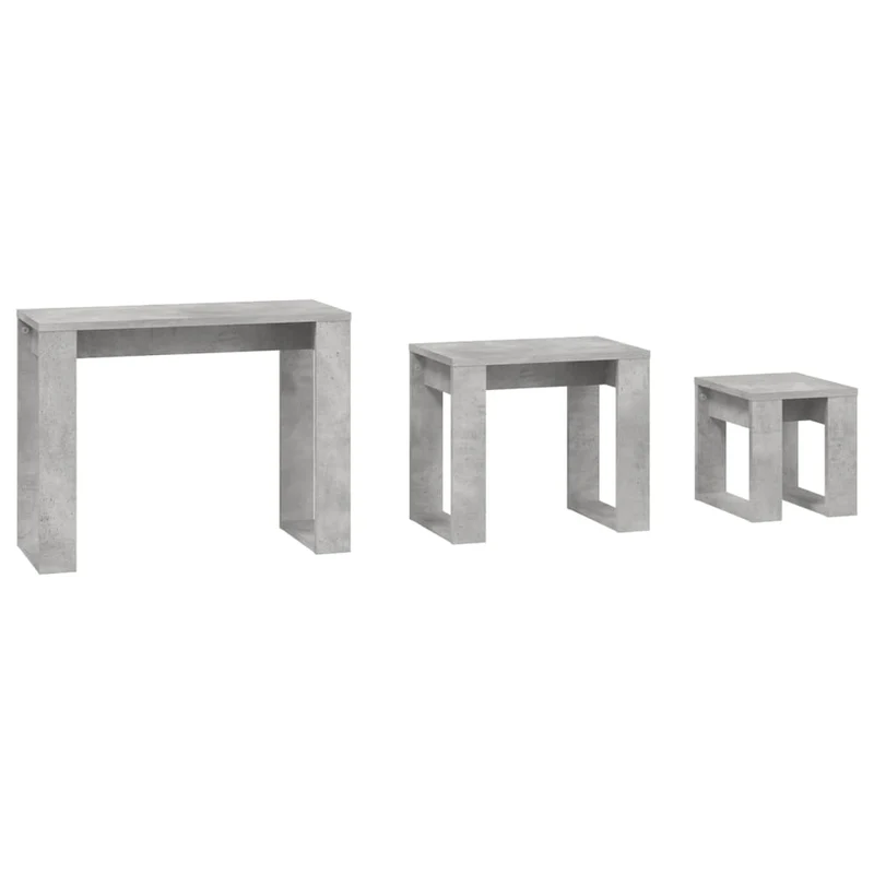 Lot de 3 tables d'appoint gigognes en bois d'ingénierie couleur gris béton DEC032725