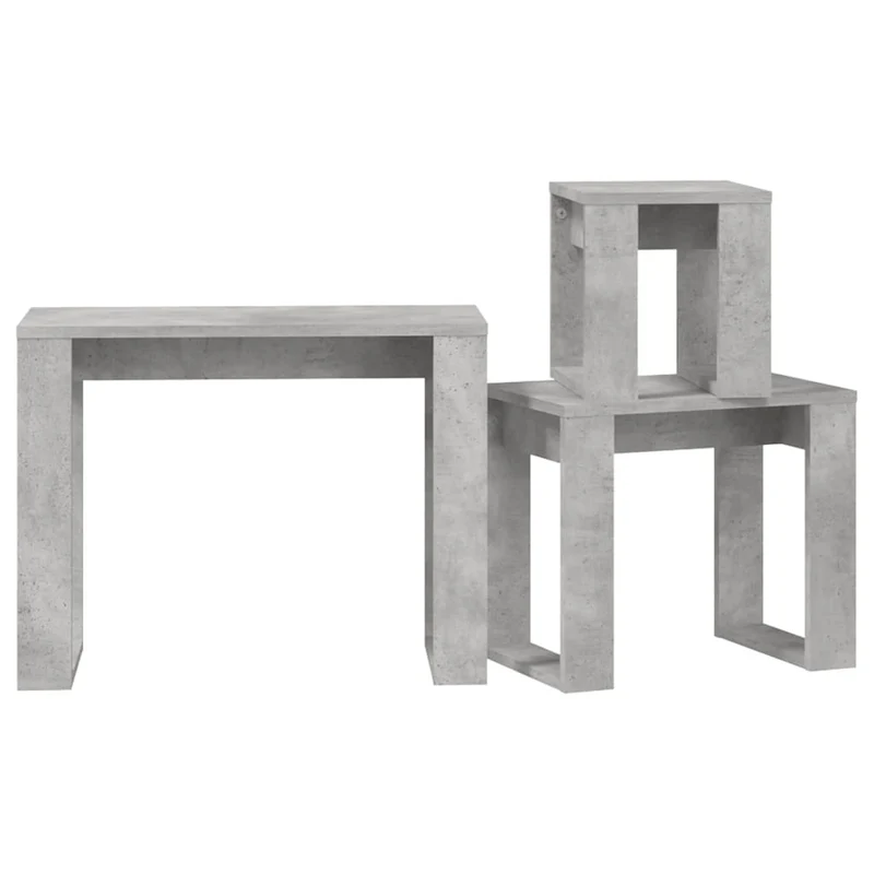 Lot de 3 tables d'appoint gigognes en bois d'ingénierie couleur gris béton DEC032725
