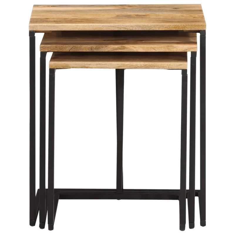 Lot de 3 tables d'appoint gigognes en bois massif d'acacia et fer DEC032707