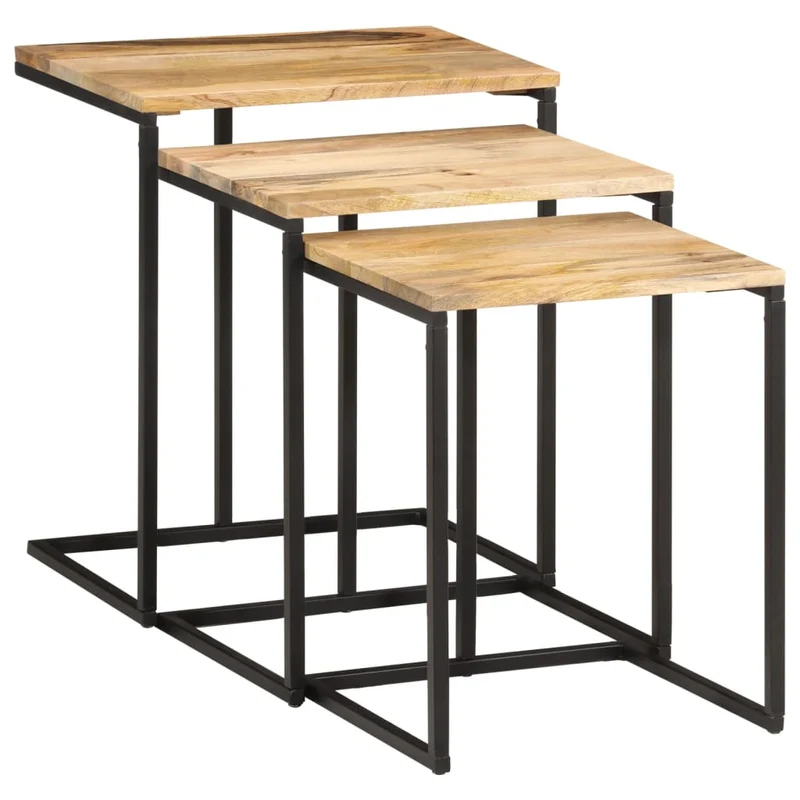 Lot de 3 tables d'appoint gigognes en bois massif d'acacia et fer DEC032707