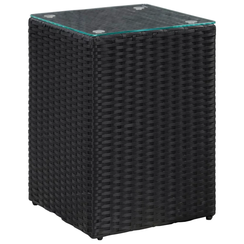 Lot de 3 tables d'appoint en résine tressée noir et dessus en verre DEC032666