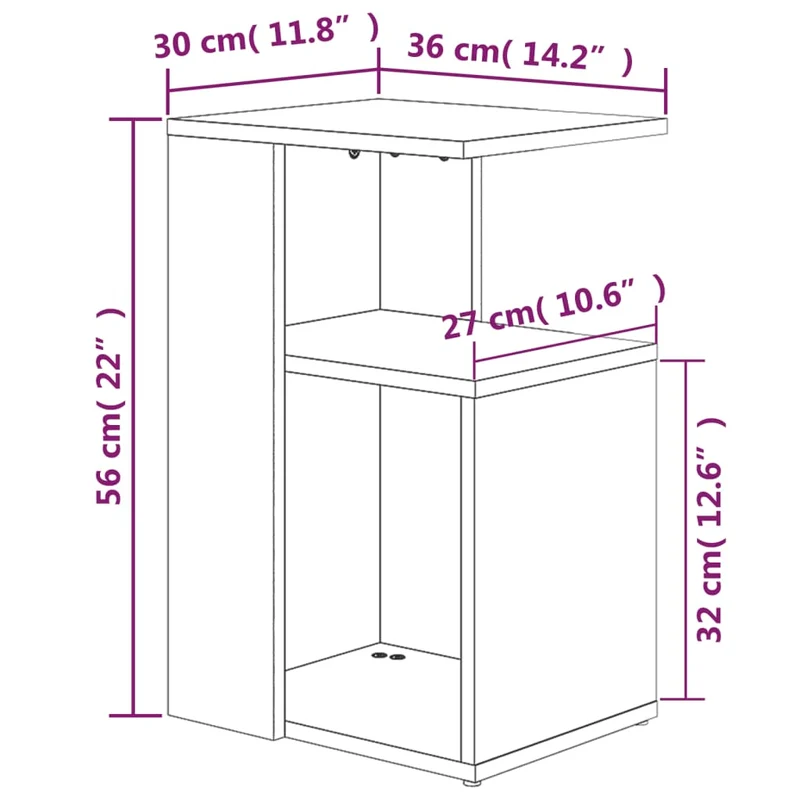 Table d'appoint bout de canapé avec une forme en G 36 x 30 x 56 cm bois d'ingénierie gris DEC032524