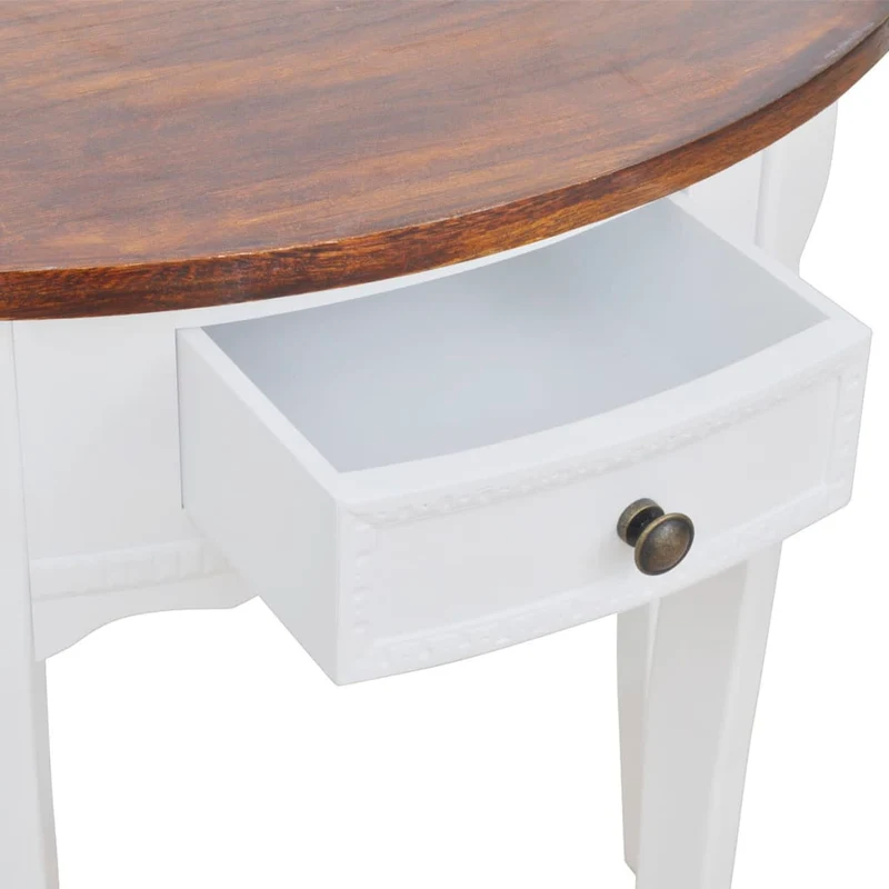 Table d'appoint console d'entrée meuble de salon avec tiroir plateau demi-rond en MDF blanc DEC031629