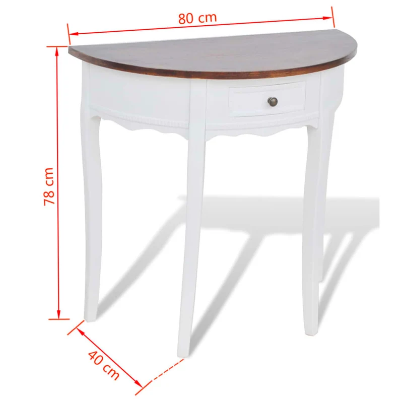 Table d'appoint console d'entrée meuble de salon avec tiroir plateau demi-rond en MDF blanc DEC031629