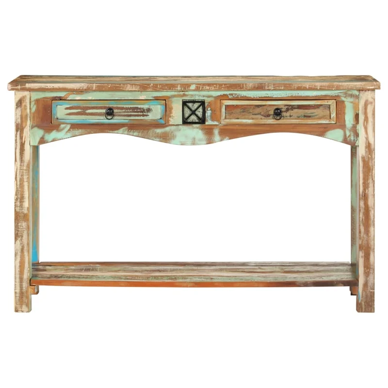 Table d'appoint console d'entrée meuble de salon avec tiroirs 120 x 40 x 75 cm bois solide de récupération multicolore DEC031558