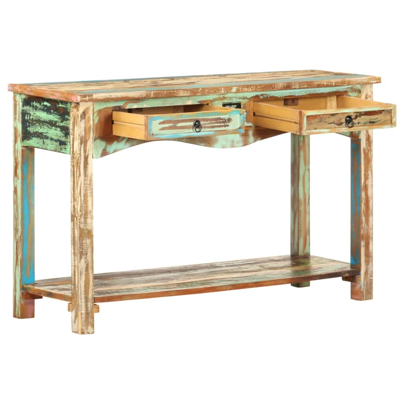 Table d'appoint console d'entrée meuble de salon avec tiroirs 120 x 40 x 75 cm bois solide de récupération multicolore DEC031558
