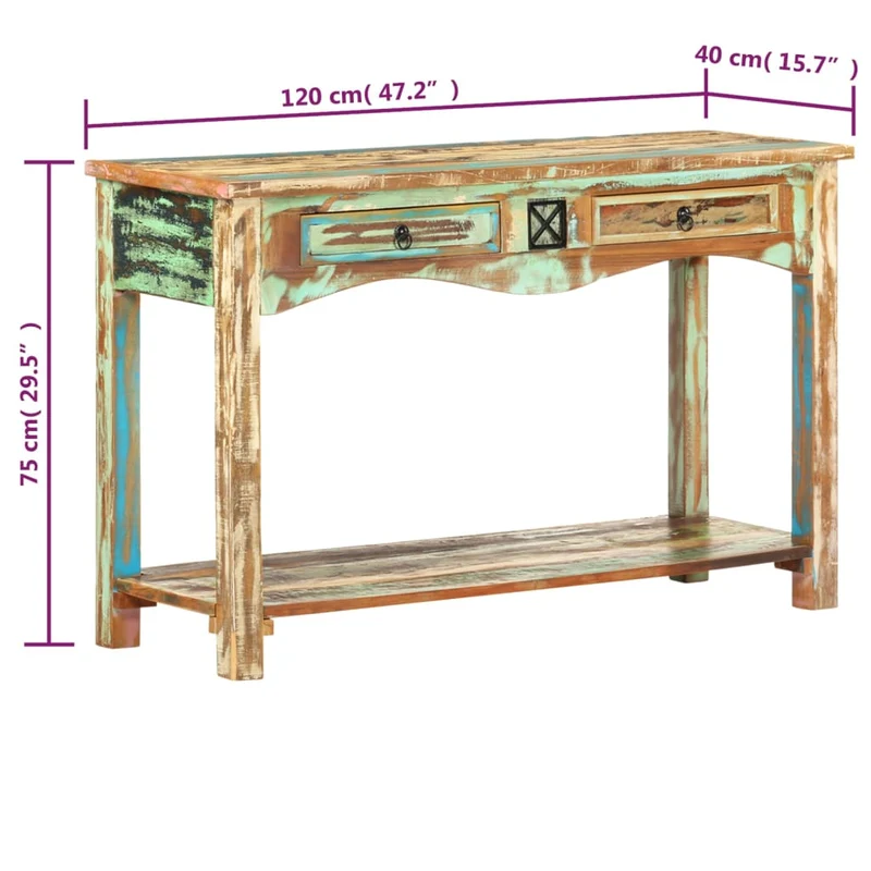 Table d'appoint console d'entrée meuble de salon avec tiroirs 120 x 40 x 75 cm bois solide de récupération multicolore DEC031558