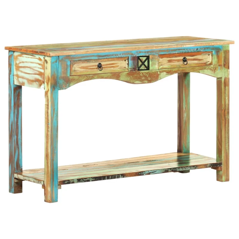 Table d'appoint console d'entrée meuble de salon avec tiroirs 120 x 40 x 75 cm bois solide de récupération multicolore DEC031558