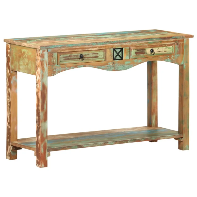 Table d'appoint console d'entrée meuble de salon avec tiroirs 120 x 40 x 75 cm bois solide de récupération multicolore DEC031558