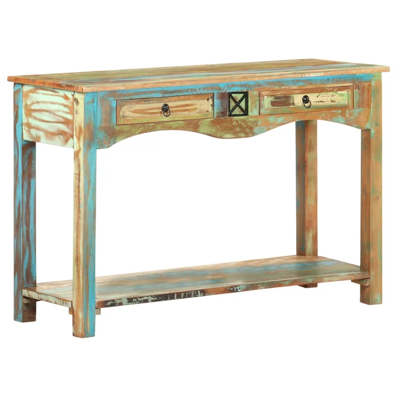 Table d'appoint console d'entrée meuble de salon avec tiroirs 120 x 40 x 75 cm bois solide de récupération multicolore DEC031558