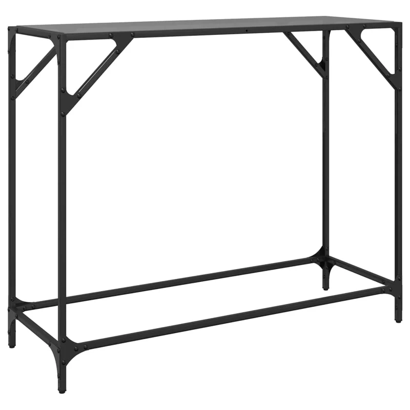 Table console avec dessus en verre et acier noir 98 x 35 x 81 cm DEC031345