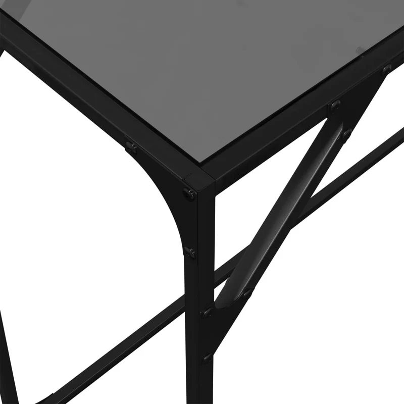 Table console avec dessus en verre et acier noir 98 x 35 x 81 cm DEC031345
