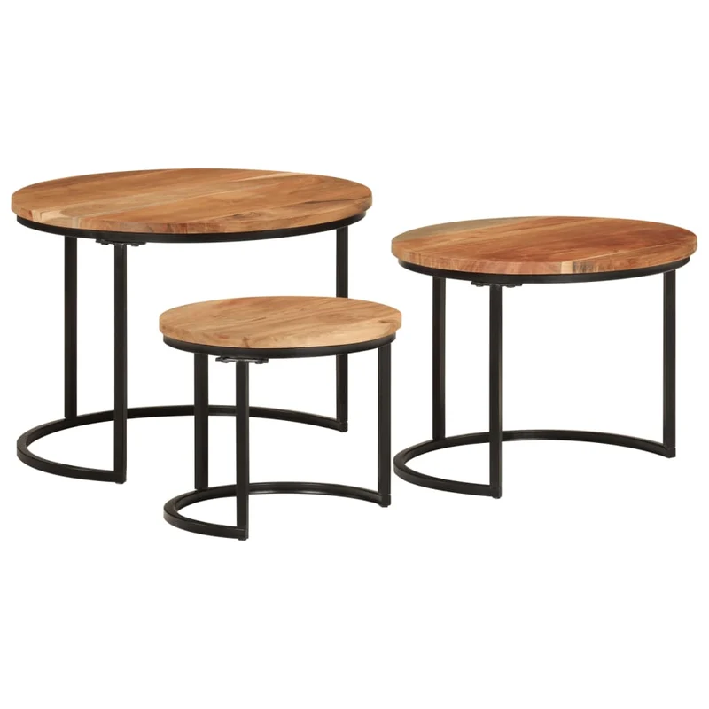 Set de 3 tables basse gigognes en bois massif d'acacia et fer DEC031326