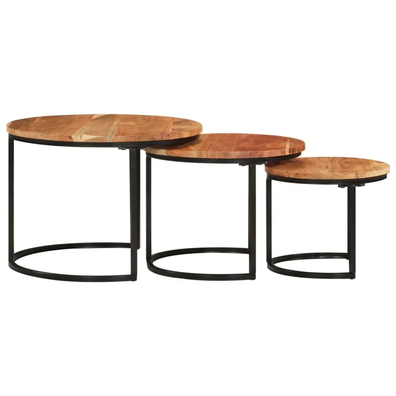 Set de 3 tables basse gigognes en bois massif d'acacia et fer DEC031326