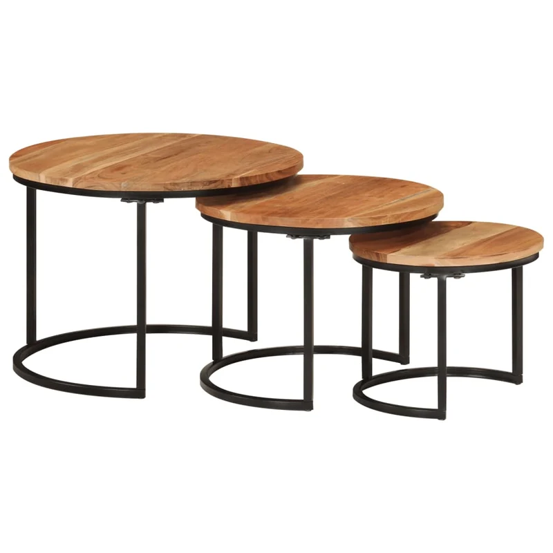 Set de 3 tables basse gigognes en bois massif d'acacia et fer DEC031326