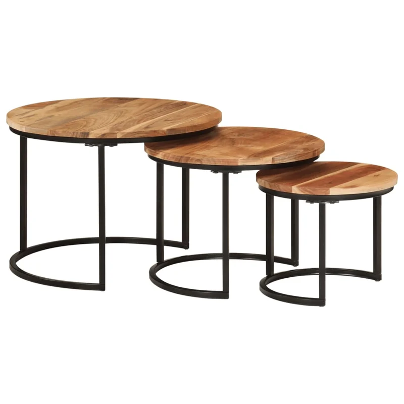 Set de 3 tables basse gigognes en bois massif d'acacia et fer DEC031326