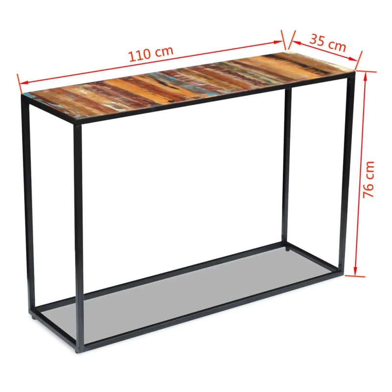 Table console bois de récupération massif 110 x 35 x 76 cm multicolore DEC031741