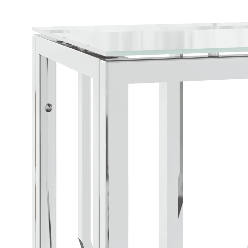 Table console meuble d'entrée 70 x 30 x 70 cm acier inoxydable argenté et verre trempé DEC031564