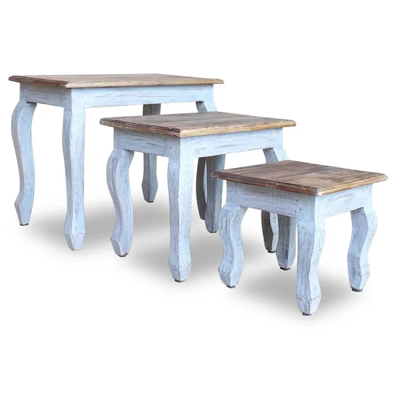 Ensemble de 3 tables basses gigognes en bois d'acajou massif brun DEC031402