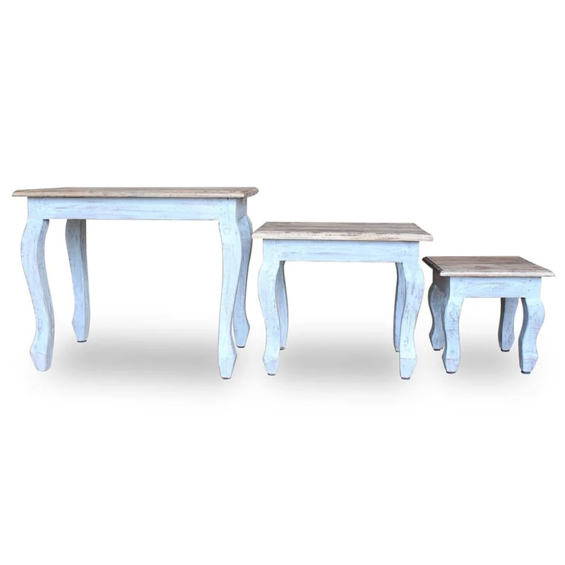 Ensemble de 3 tables basses gigognes en bois d'acajou massif brun DEC031402