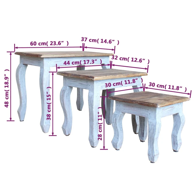 Ensemble de 3 tables basses gigognes en bois d'acajou massif brun DEC031402