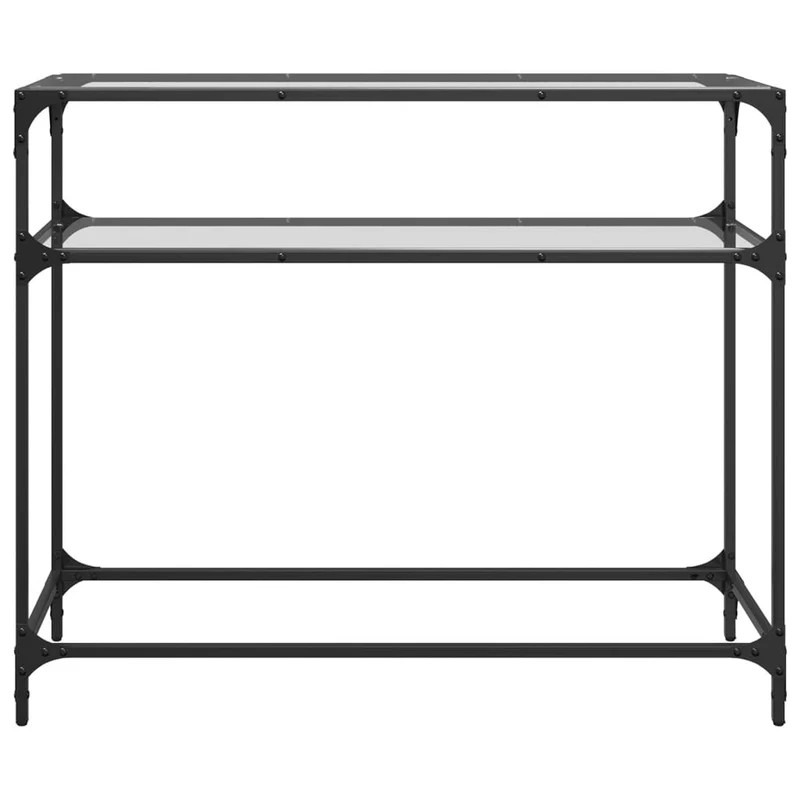 Table console meuble d'entrée avec dessus en verre transparent et acier 98 x 35 x 81 cm DEC031356