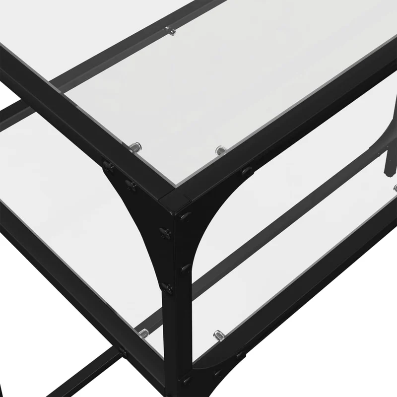 Table console meuble d'entrée avec dessus en verre transparent et acier 98 x 35 x 81 cm DEC031356