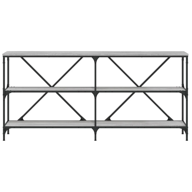 Meuble console d'entrée moderne avec étagères 160 x 30 x 75 cm bois d'ingénierie gris et fer DEC032223